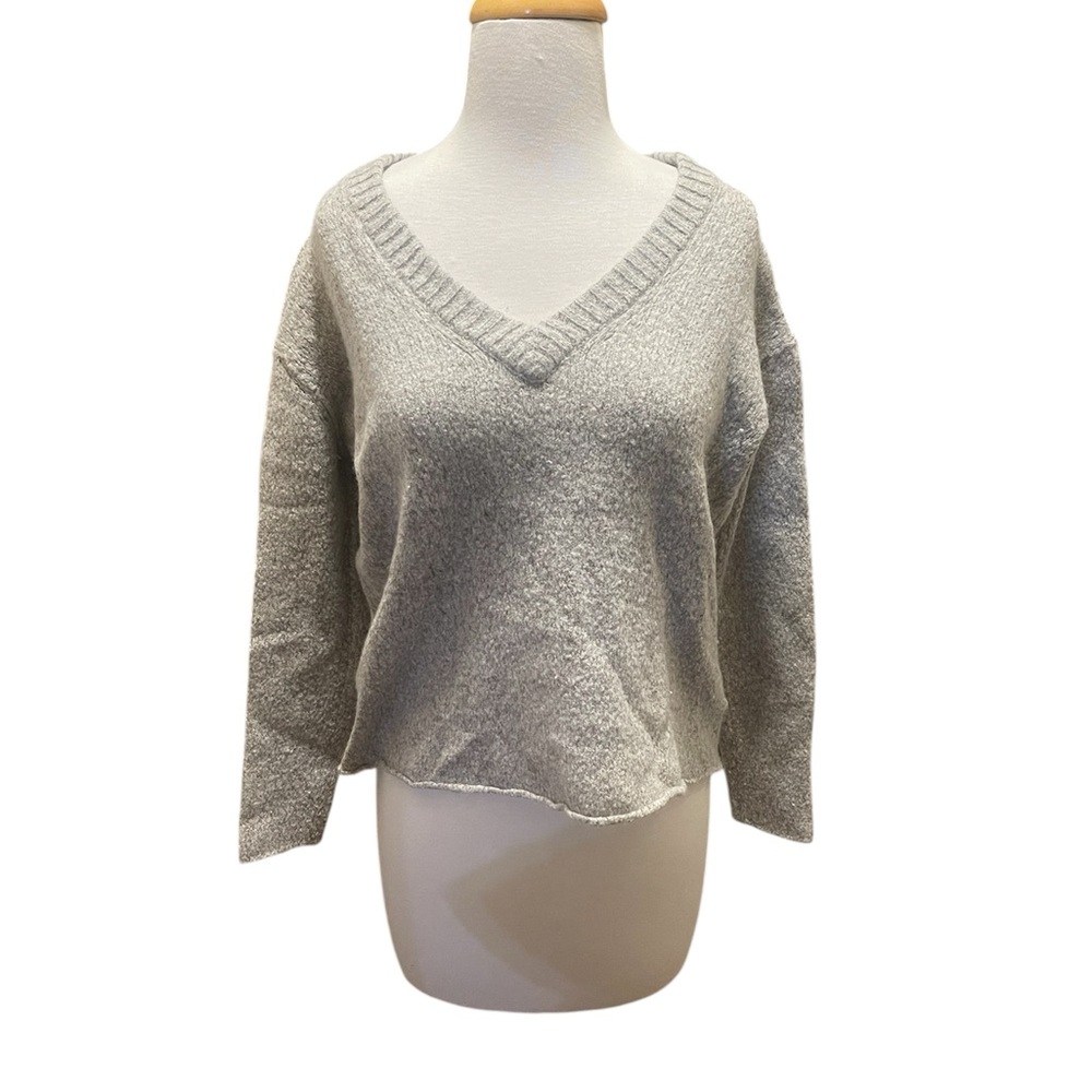 James Perse Wool Cashmere Oatmeal Cropped V-Neck Sweater